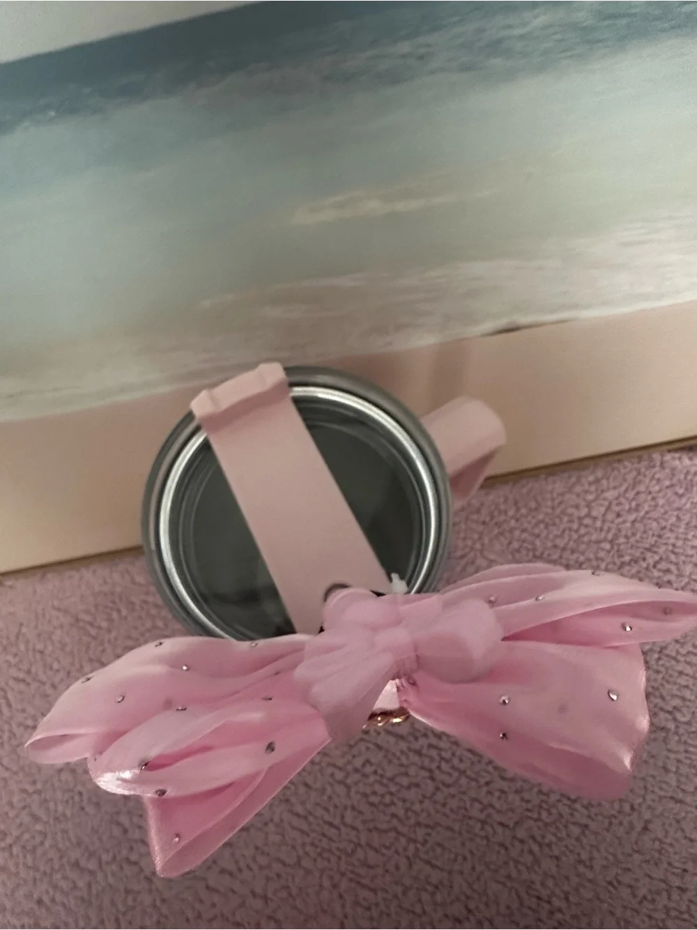Pink Floral Striped Travel Tumbler with Bow Lid
